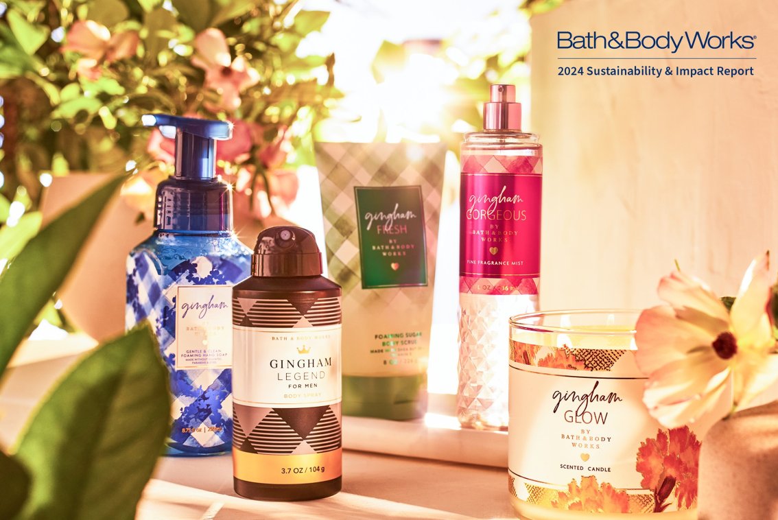 Cover image of Bath & Body Works Sustainability and Impact Report with products