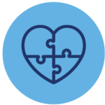 Blue graphic icon of a heart puzzle