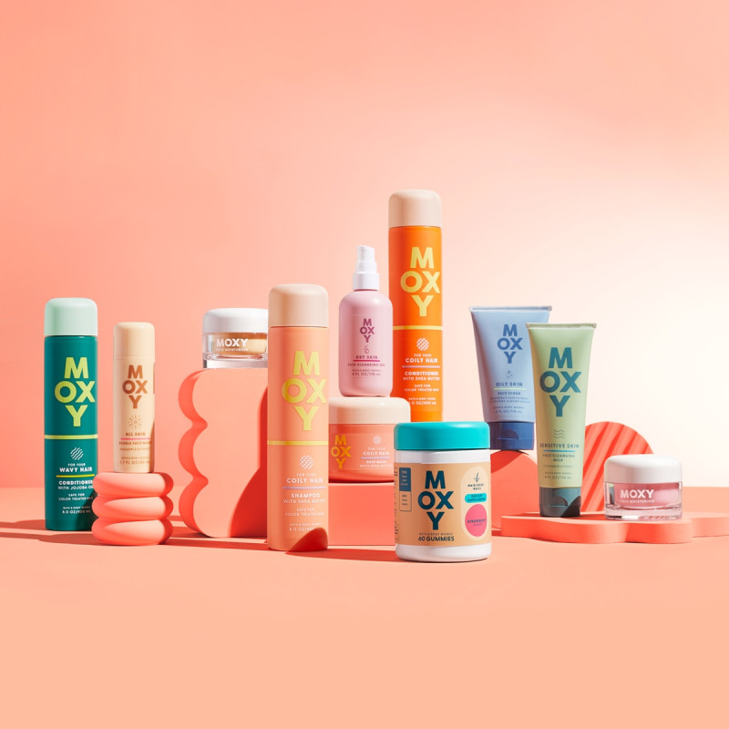 A group shot of several different products in the Bath & Body Works Moxy product line.