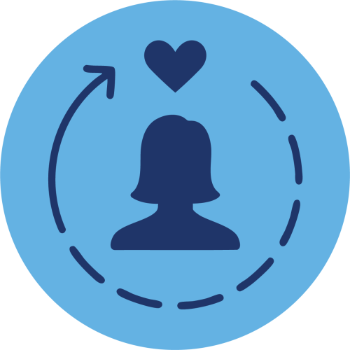 graphic icon of a woman on a blue background