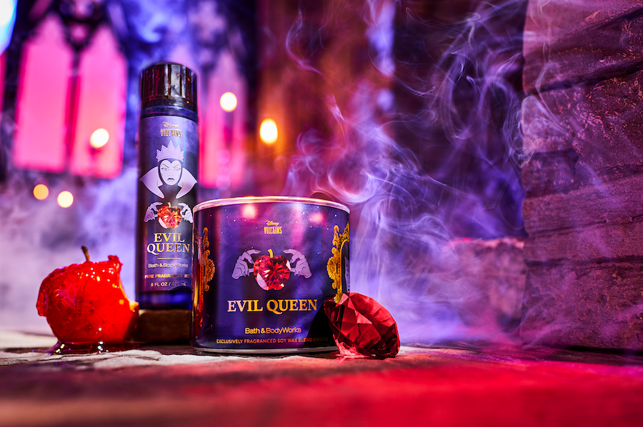 Products from Bath & Body Works Disney Villains with spooky background