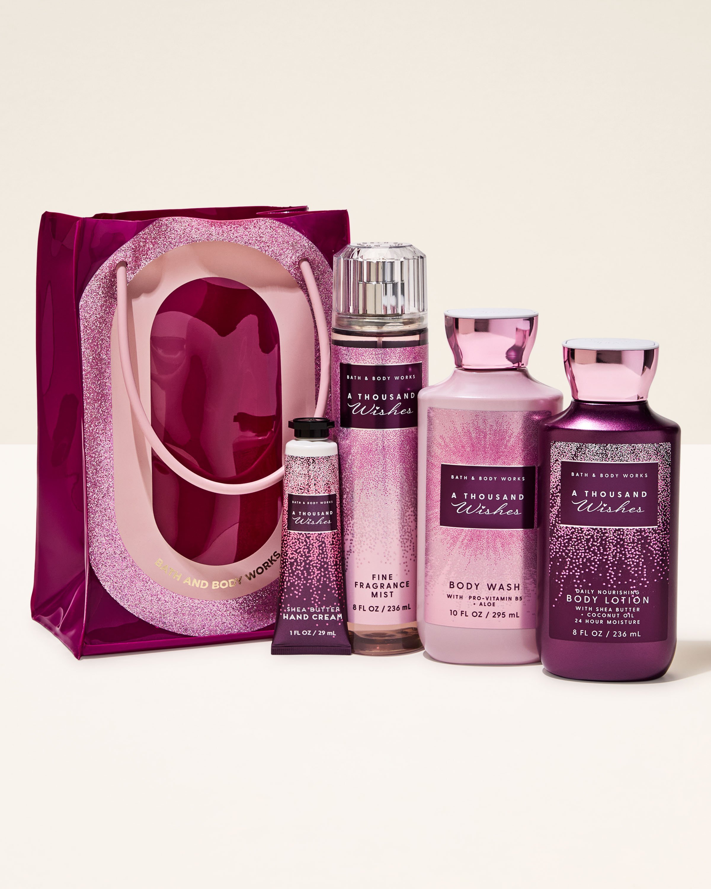 A thousand wishes gift set with hand cream, body spray, body wash and lotion
