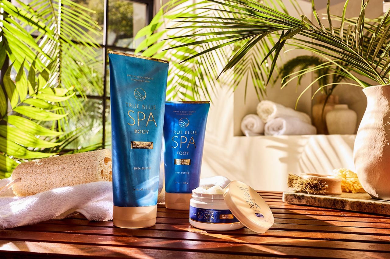 Bath & Body Works wellness products with a spa-like background