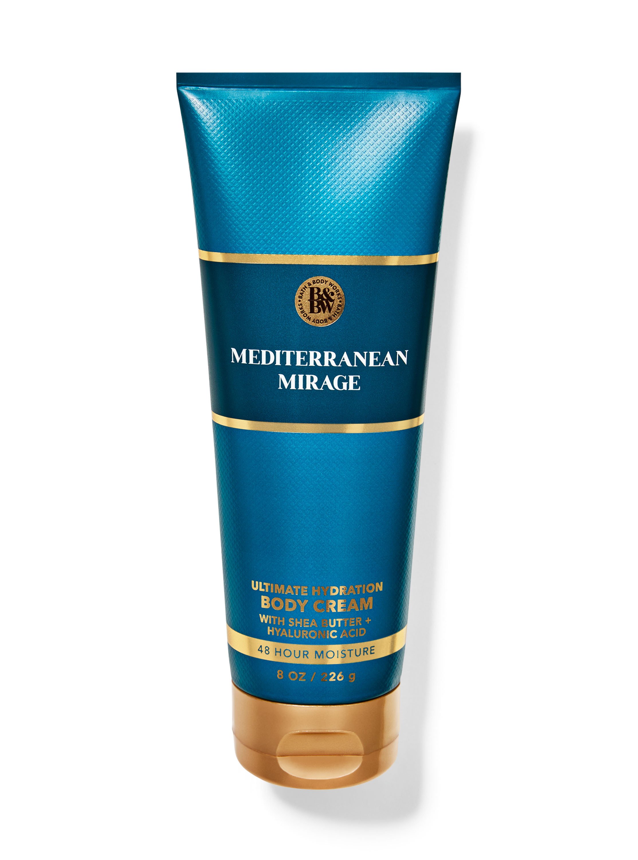Photo of mediterranean mirage body cream on a white background
