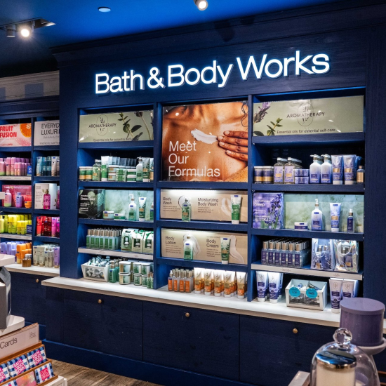 Wall with products from Aromatherapy collection in a Bath & Body Works store