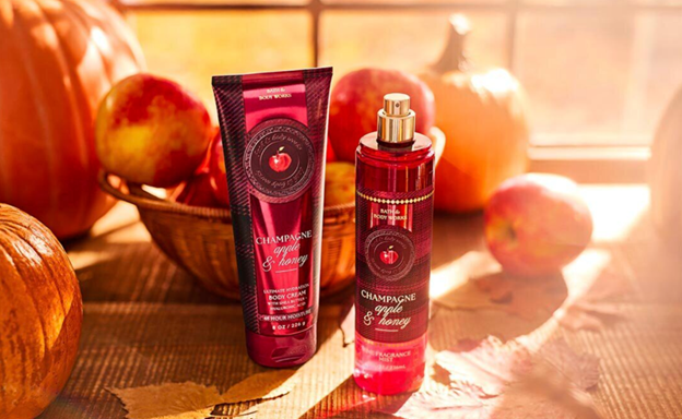 Bath & Body Works fall body care products with apples and pumpkins
