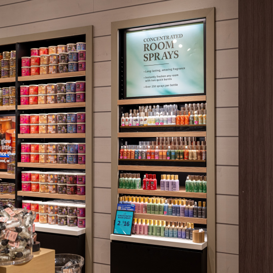 Photo of room spray wall in a Bath & Body Works store