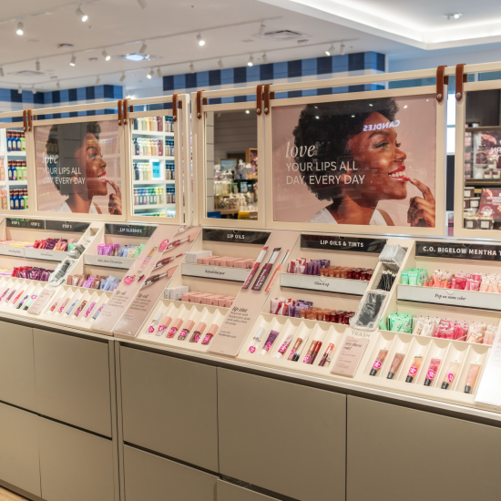 Lip product stand in a Bath & Body Works store
