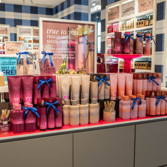 Musk product stand in a Bath & Body Works store