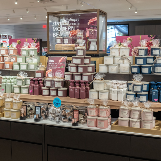 White Barn Neutrals product stand in a Bath & Body Works store