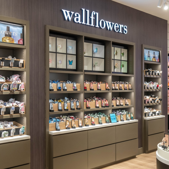 Wall with Wallflower plug ins and refills in a Bath & Body Works store